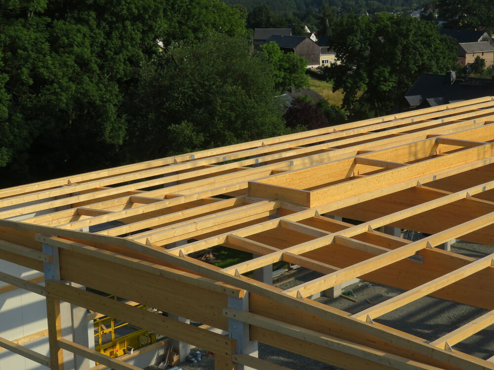 Dachkonstruktion Holztragwerk eines Hallenbaus…
